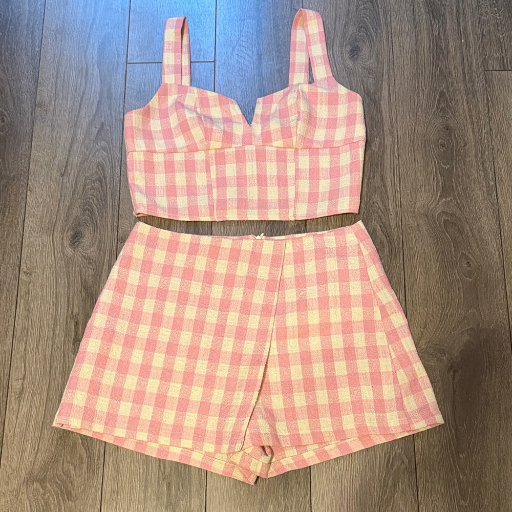 Barbie inspired  Pink and white Plaid Crop Top and Shorts Set